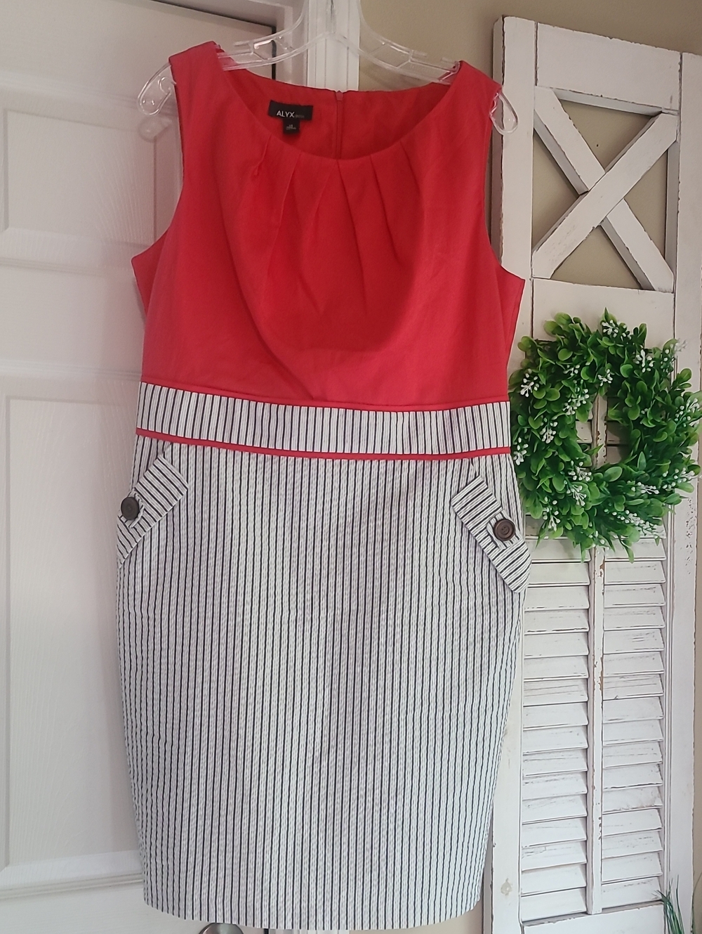 ALYX Colorblock Sheath Dress Striped Seersucker Skirt Sleeveless Size 14